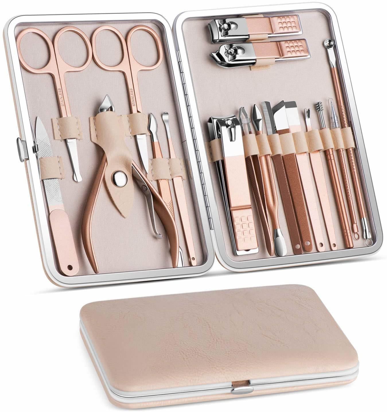This 18 in 1 manicure pedicure set is made of top high Stainless Steel.
Pretty, sturdy and built to last.