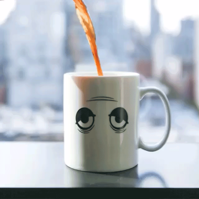 graphic changes when hot liquid is added.