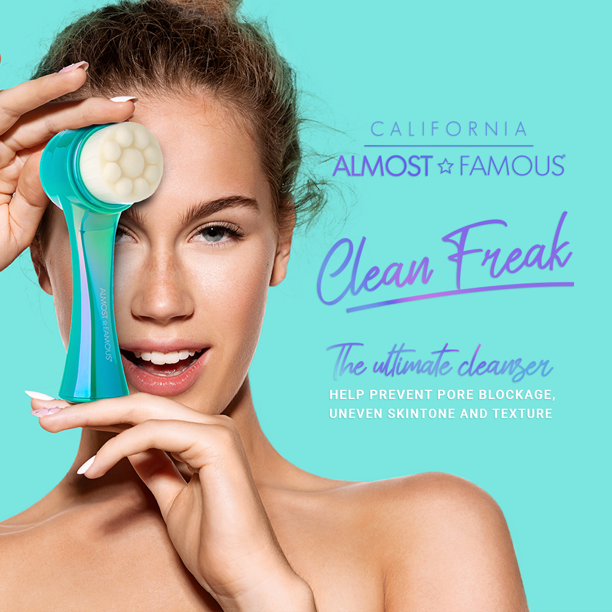The 2 in1 brush lightly cleanses your oily T-Zone with 550,000 soft microfiber bristles