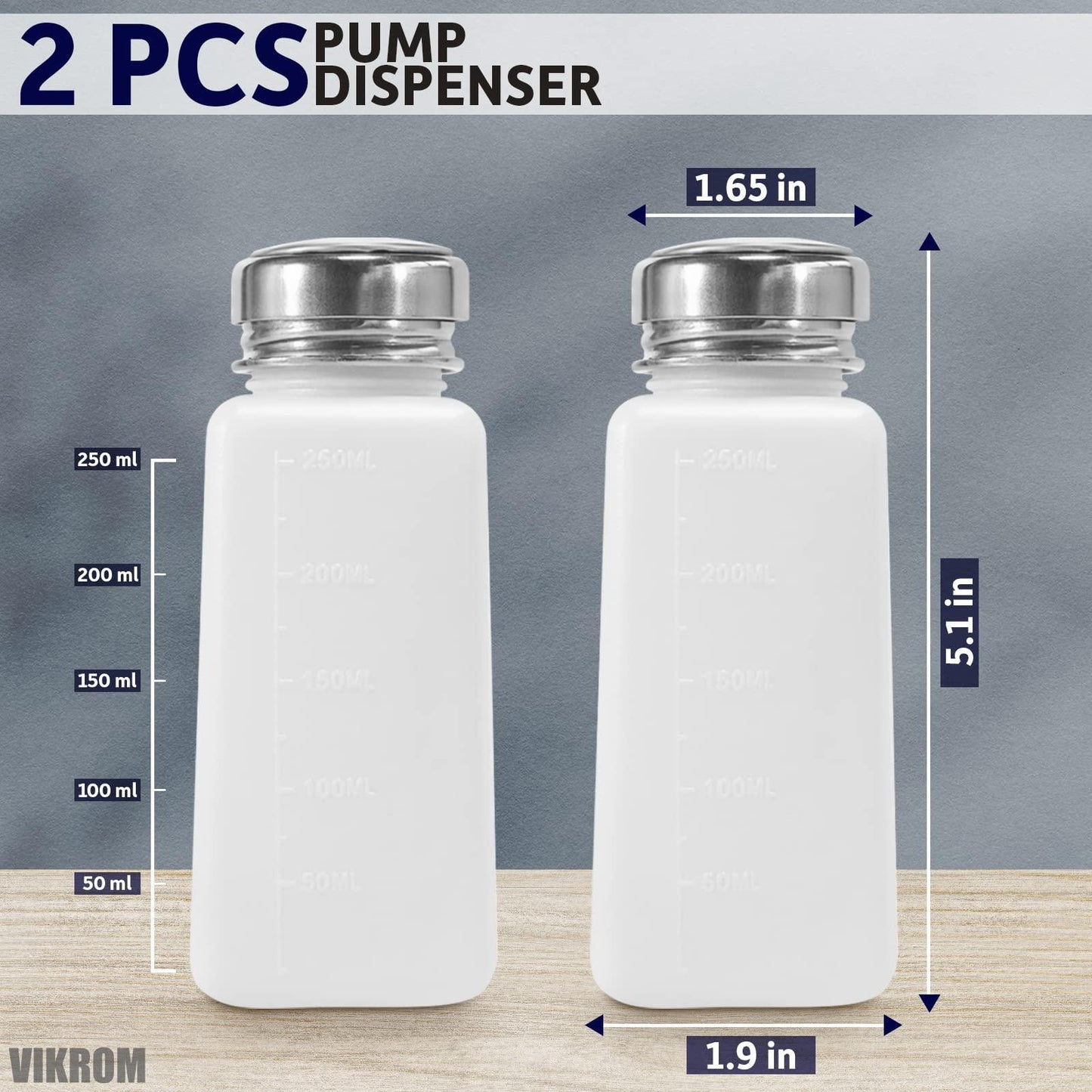 This monomer pump dispenser is made of high-quality white plastic and covered with a silver dispenser with a lid.