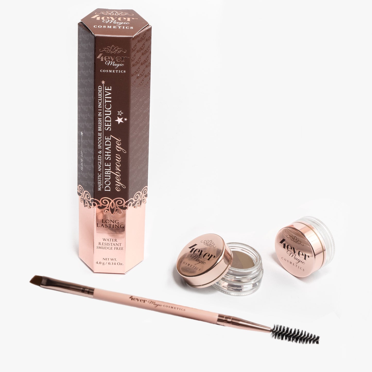 The first eyebrow product in the market with two cream/gel tones in one glass jar.